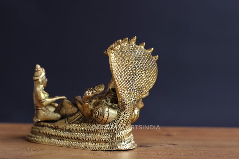 Brass Vishnu Narayan resting on Sheshnaag with Laxmi