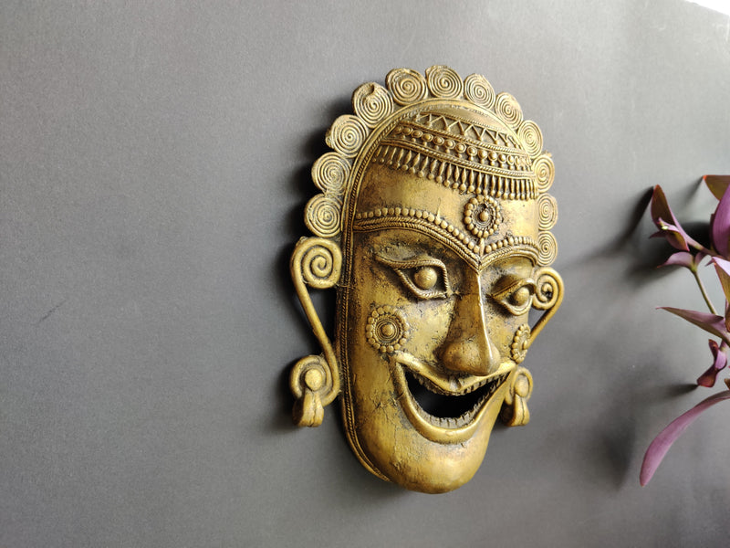 Wall Hanging Brass Tribal  Face Mask Sml