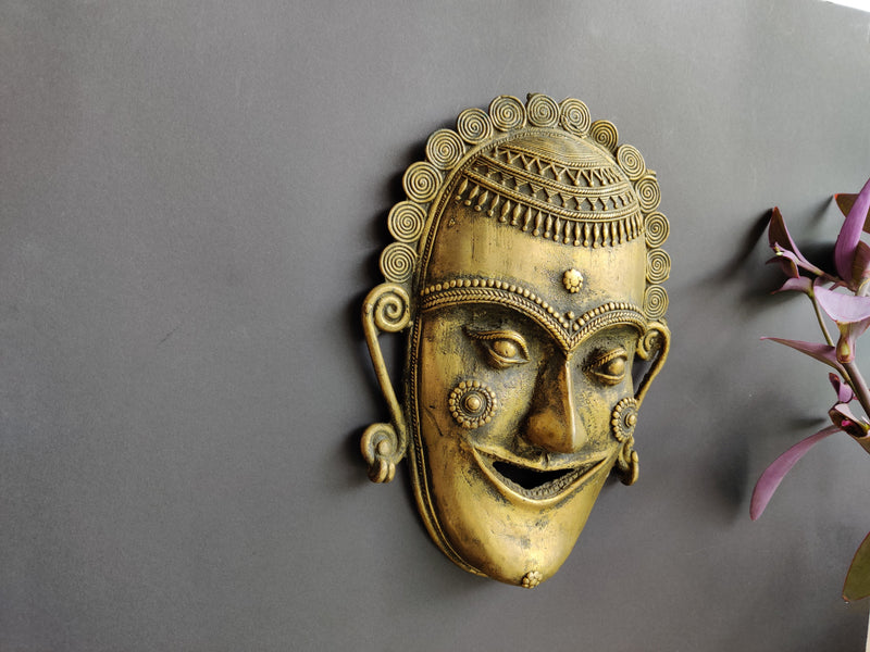 Wall Hanging Brass Tribal  Face Mask Big