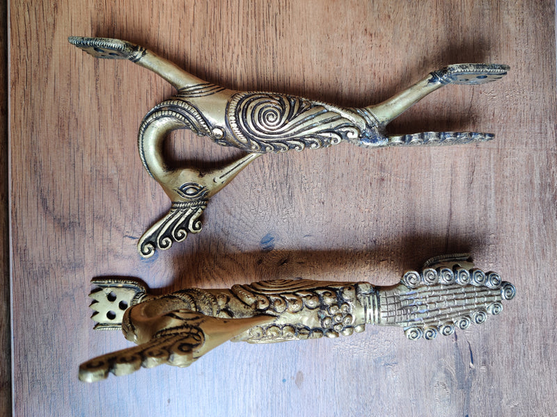 Brass Peacock Door Handle Pair