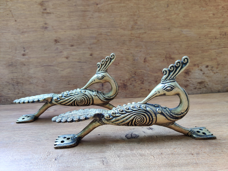 Brass Peacock Door Handle Pair