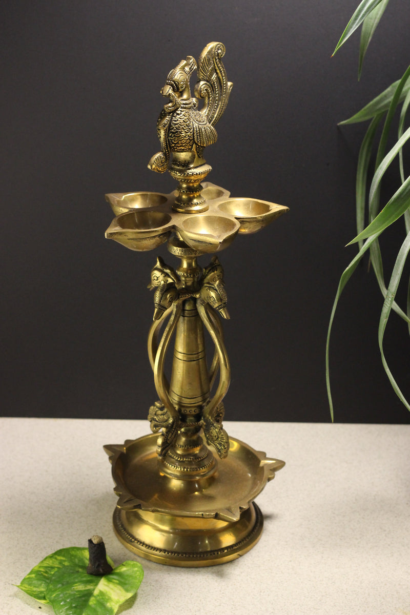 Brass Oil Diya Peacock