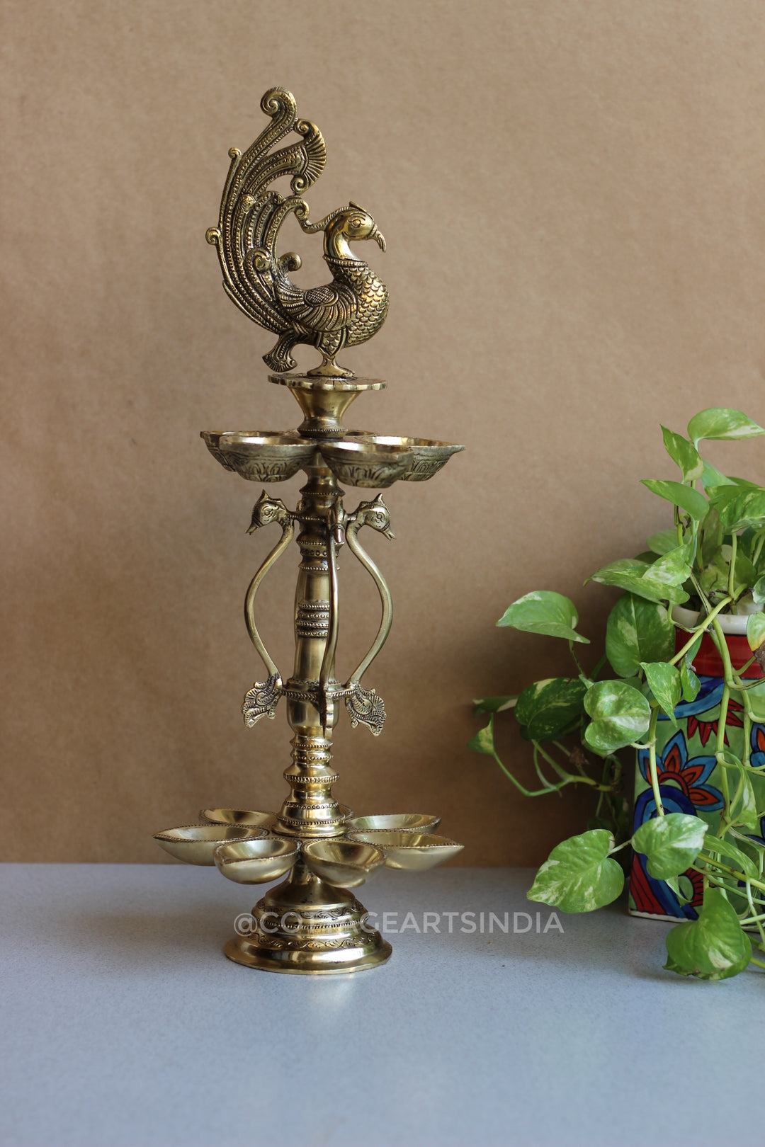 Brass Oil Lamp Annapakshi Double 20”, Diya