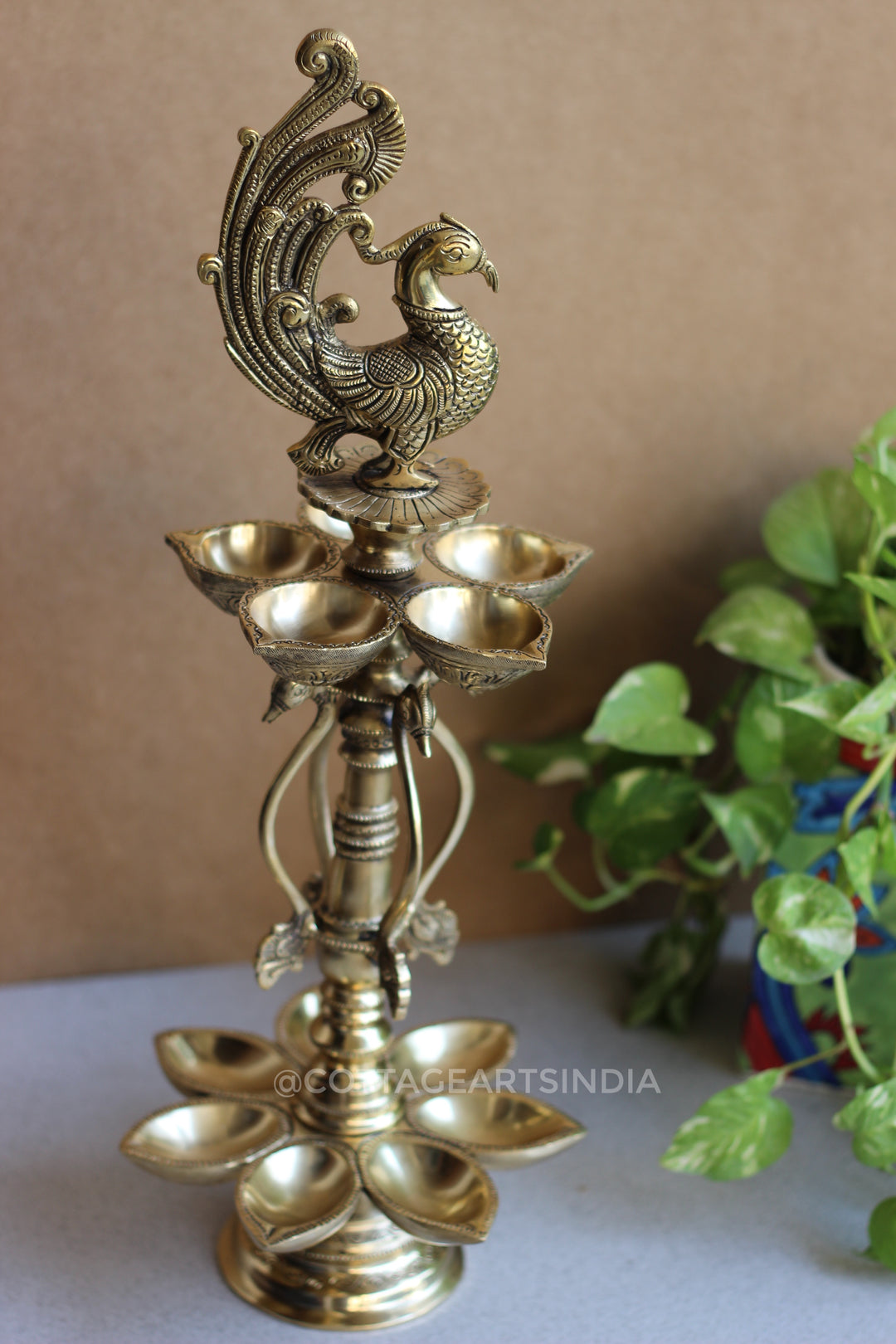 Brass Oil Lamp Annapakshi Double 20”, Diya