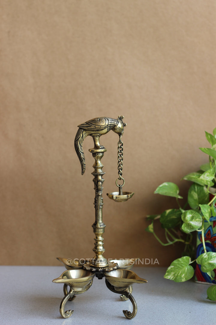 Brass Parrot Oil Lamp 14”