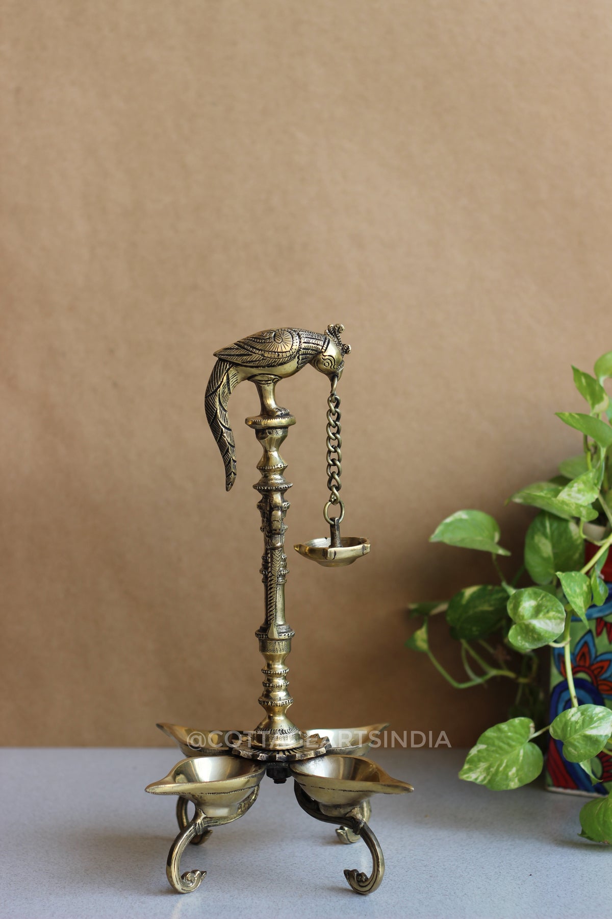 Brass Parrot Oil Lamp 14”