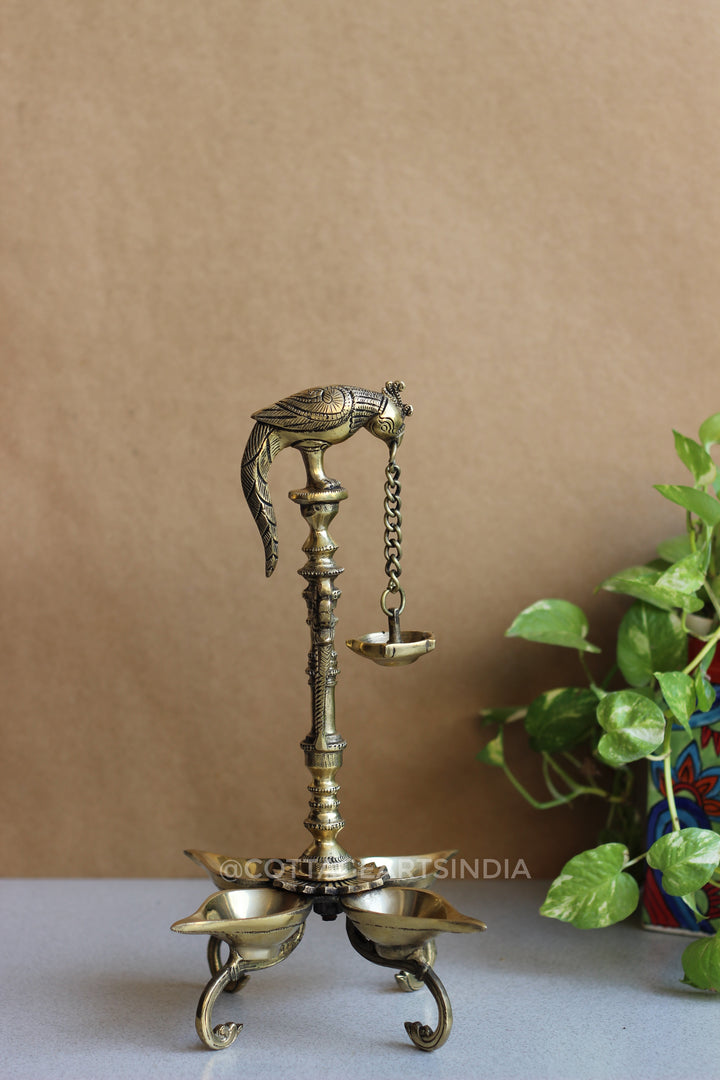 Brass Parrot Oil Lamp 14”