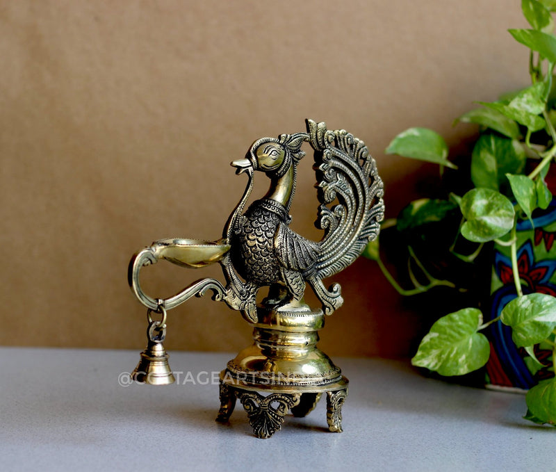 Brass Annapakshi Oil Lamp with Bell 8.5”