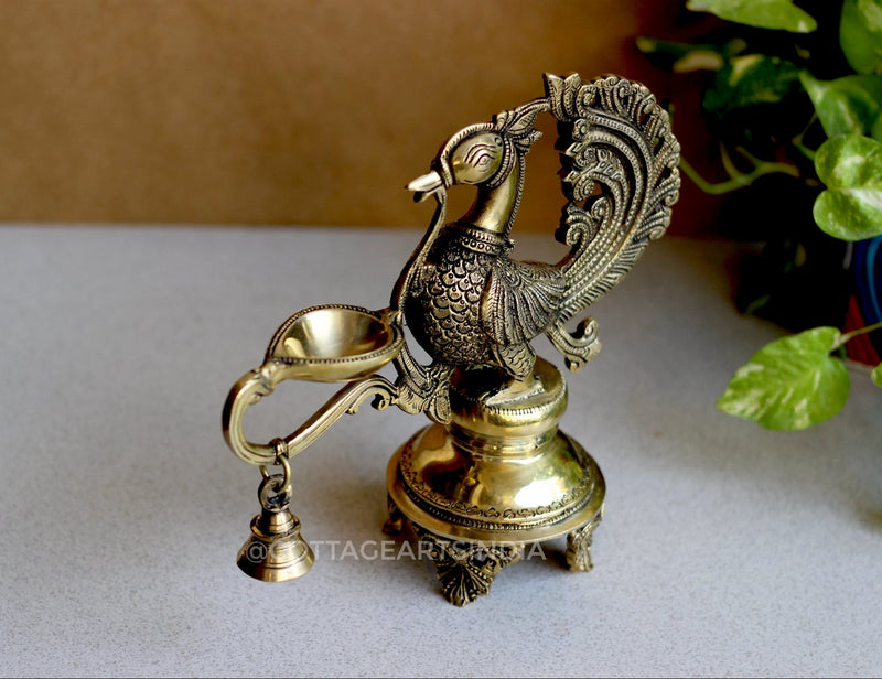 Brass Annapakshi Oil Lamp with Bell 8.5”