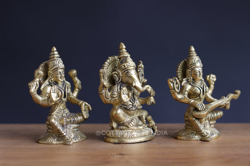 Brass Laxmi , Ganesh , Saraswati 5"