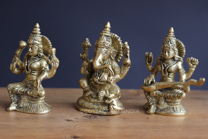 Brass Laxmi , Ganesh , Saraswati 5"