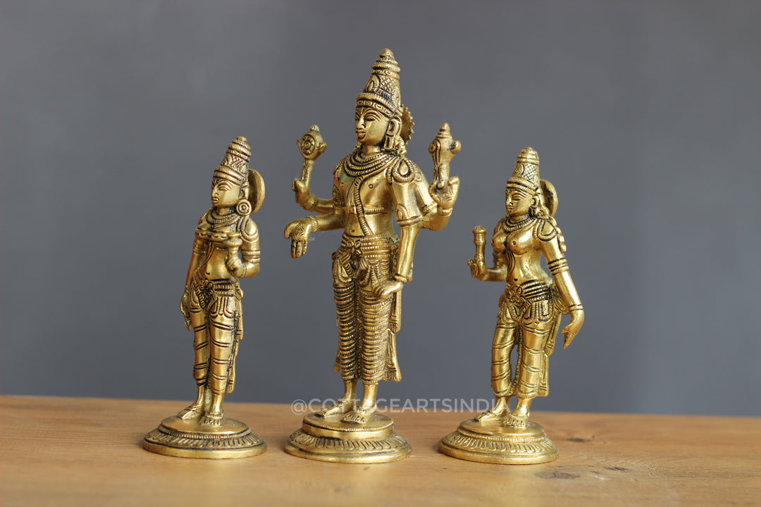 Brass Lord Vishnu , Laxmi and Bhudevi