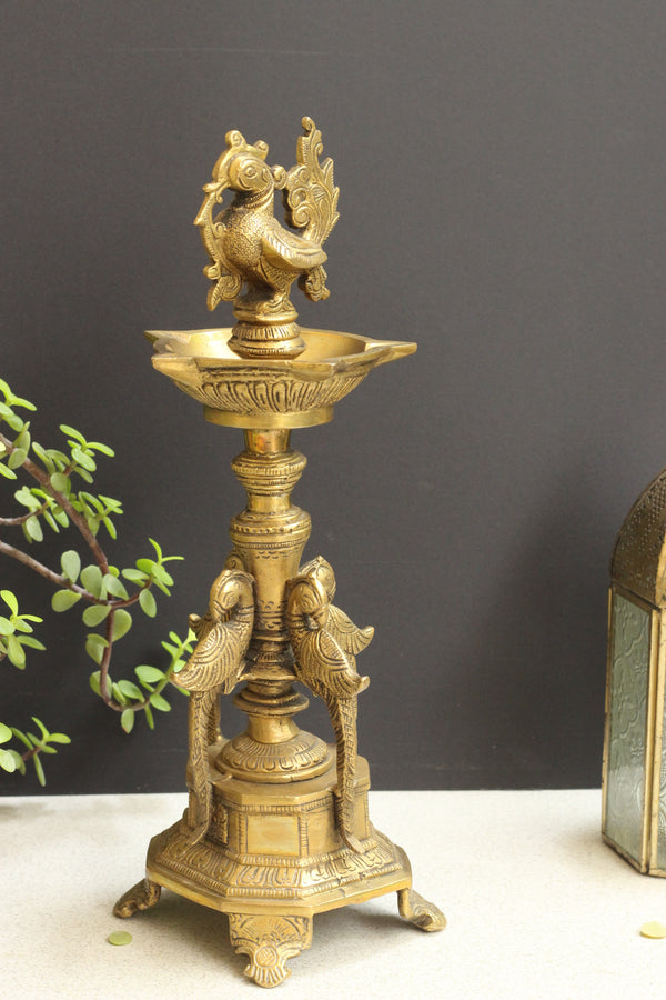 Brass 6 spouts Annapakshi Lamp Diya