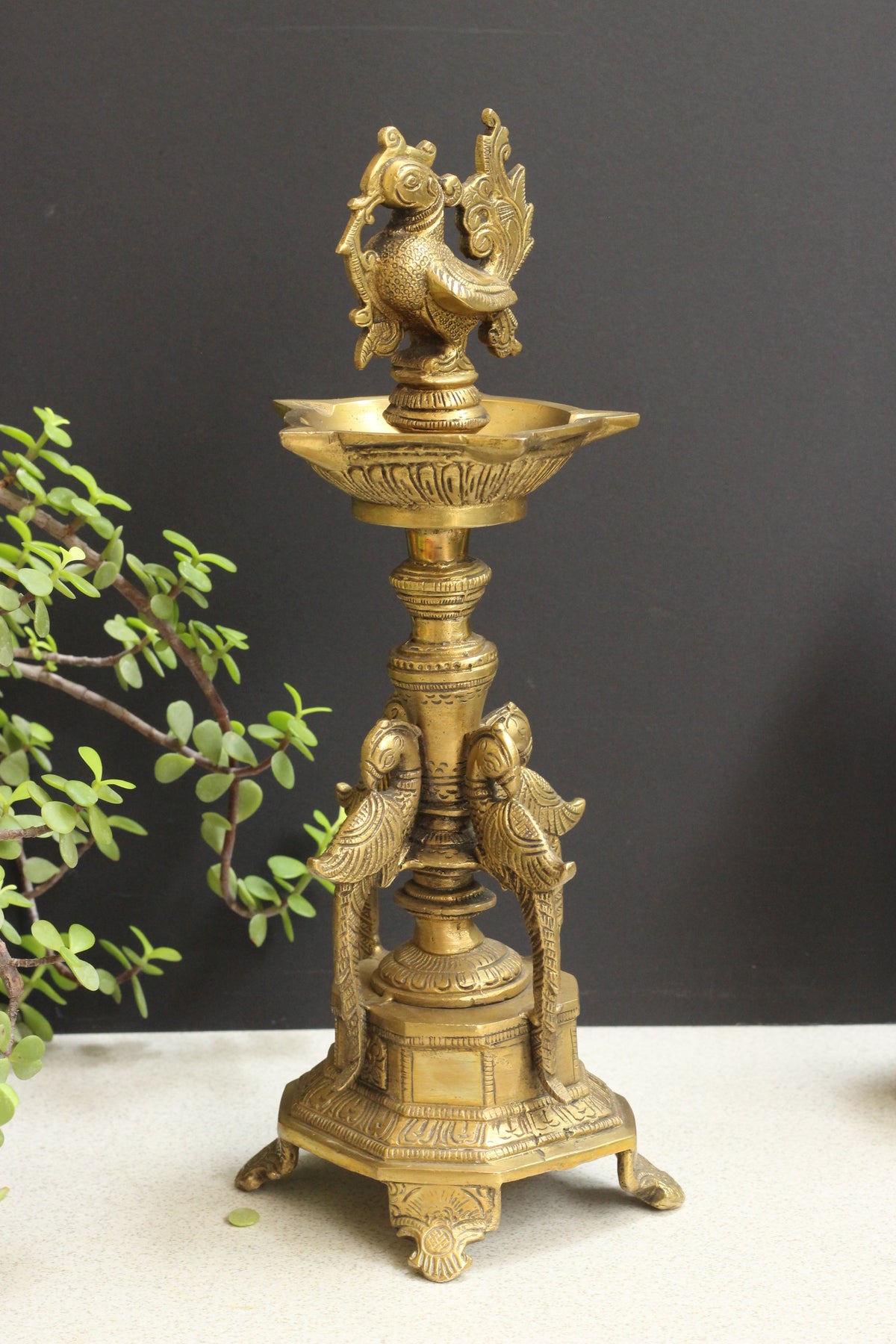 Brass 6 spouts Annapakshi Lamp Diya