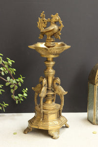 Brass 6 spouts Annapakshi Lamp Diya