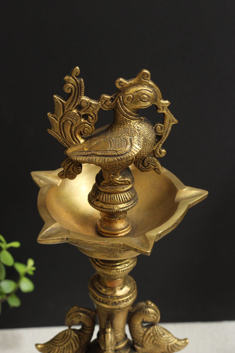 Brass 6 spouts Annapakshi Lamp Diya