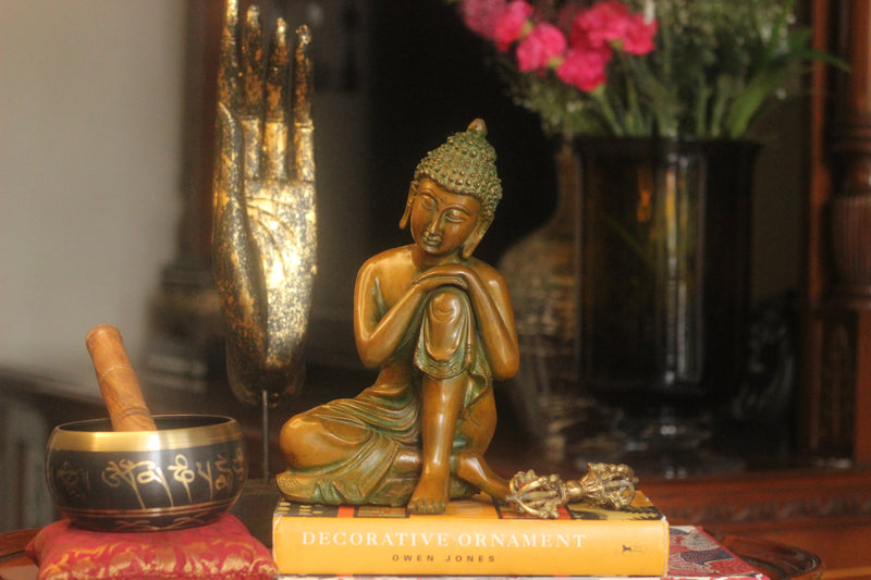 Brass Thinking Buddha 10''