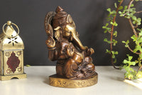 Brass Sitting Ganesha Statue | Handcrafted Lord Ganesh Idol in Antique Finish