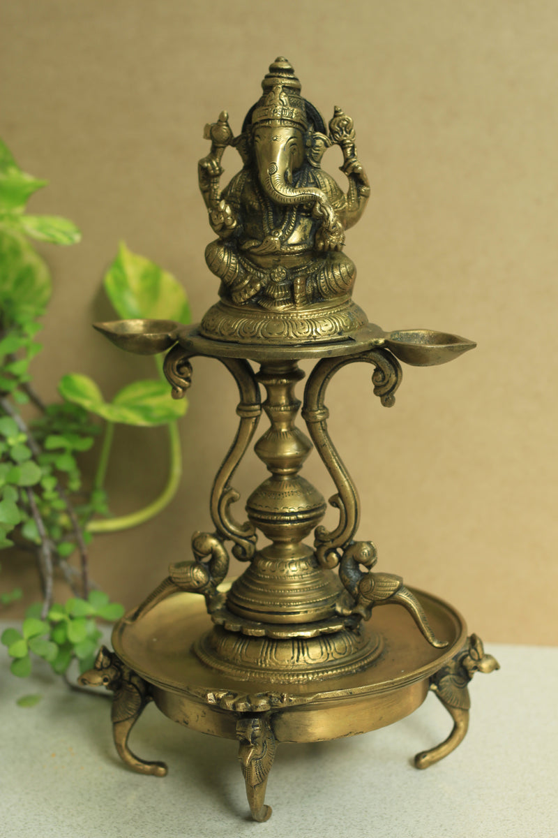 Ganesha Brass Oil Lamp 14''