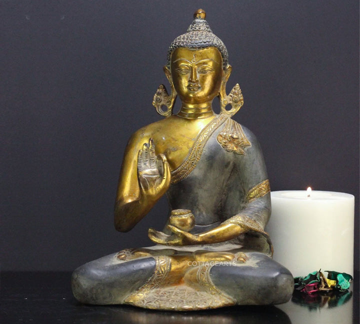 Brass Buddha Statue Rustic Finish 9 "
