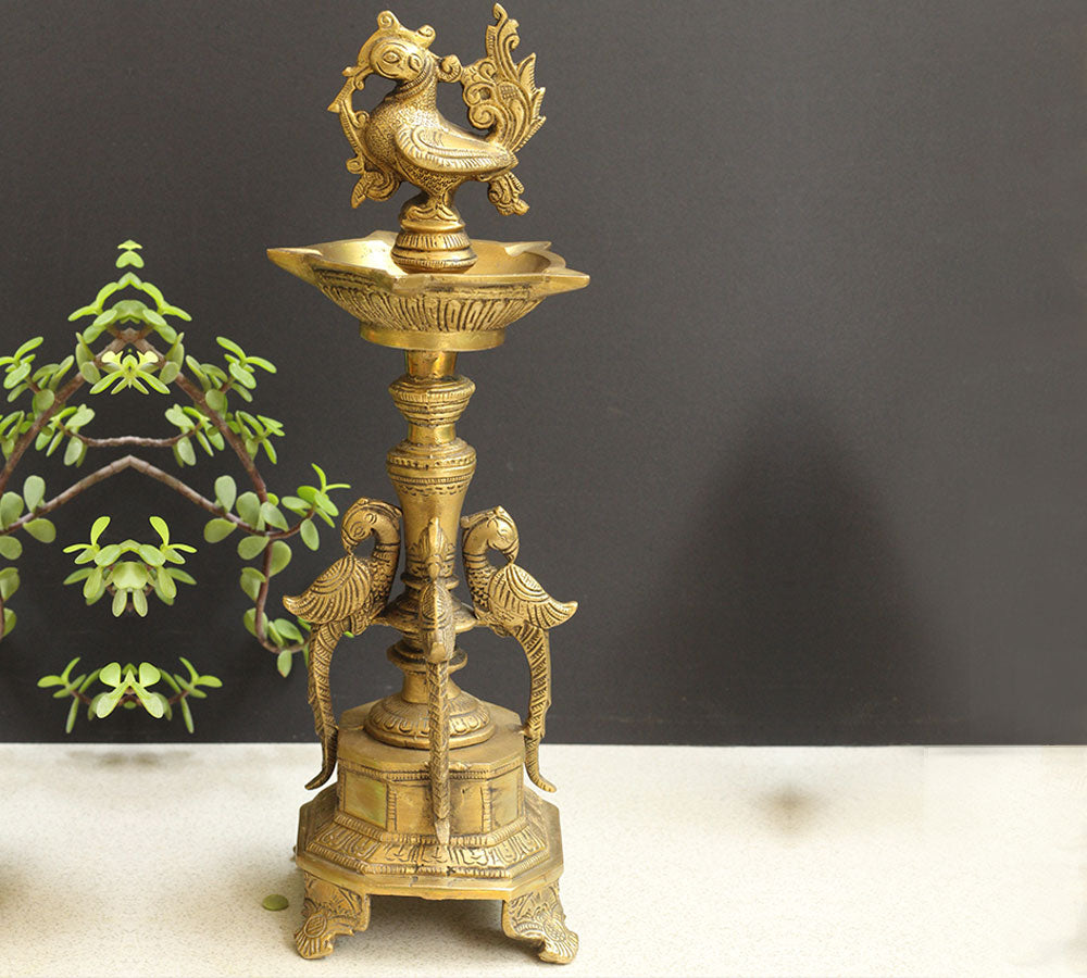 Brass 6 spouts Annapakshi Lamp Diya