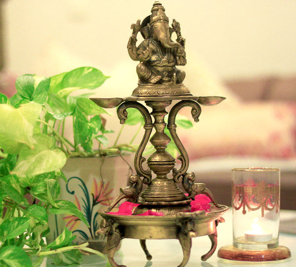 Ganesha Brass Oil Lamp 14''