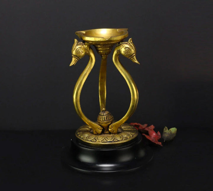 Brass Swan Head Oil Lamp, 7''