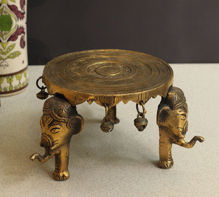 Brass Elephant Pillar Chowki 6”