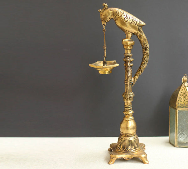 Brass Parrot Lamp 17"