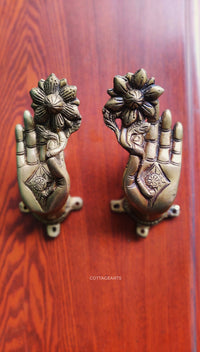 Brass Buddha Hand With Flower Door Handle