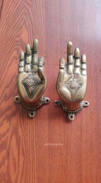 Brass Buddha Hand Door Handle Pair
