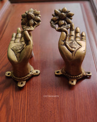 Brass Buddha Hand With Flower Door Handle