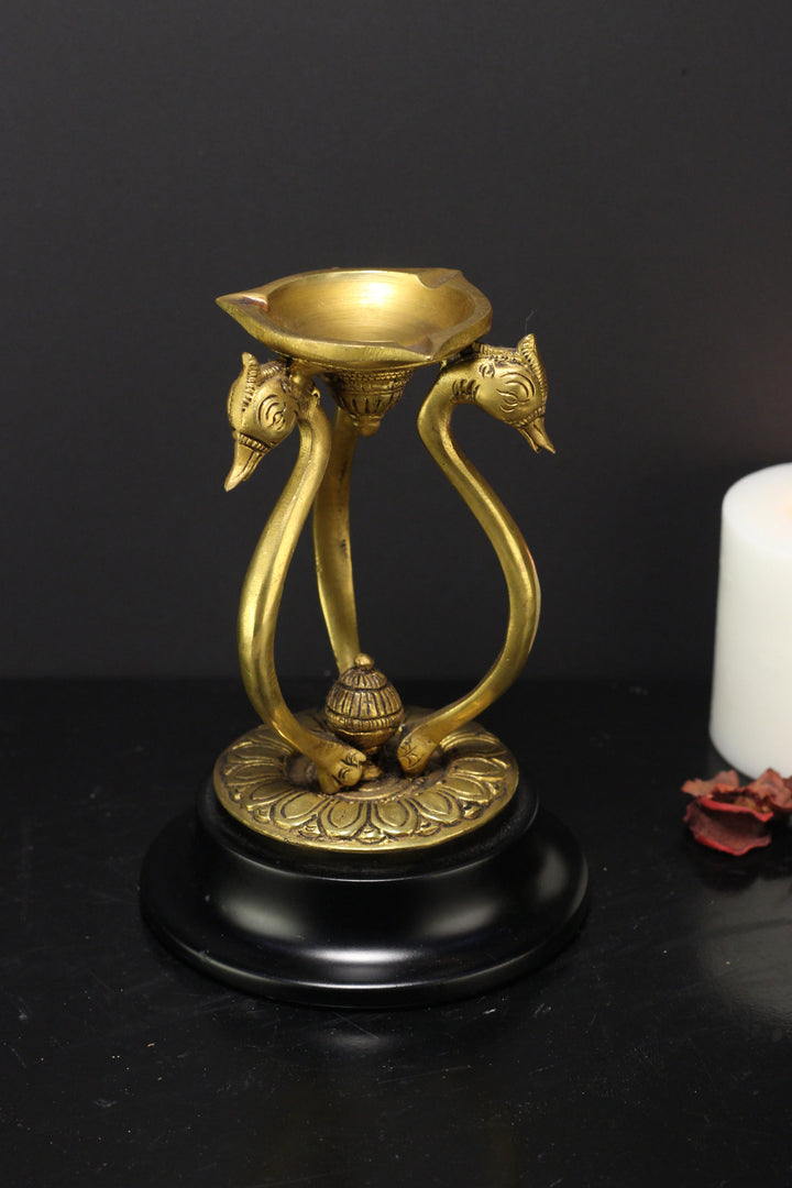 Brass Swan Head Oil Lamp, 7''