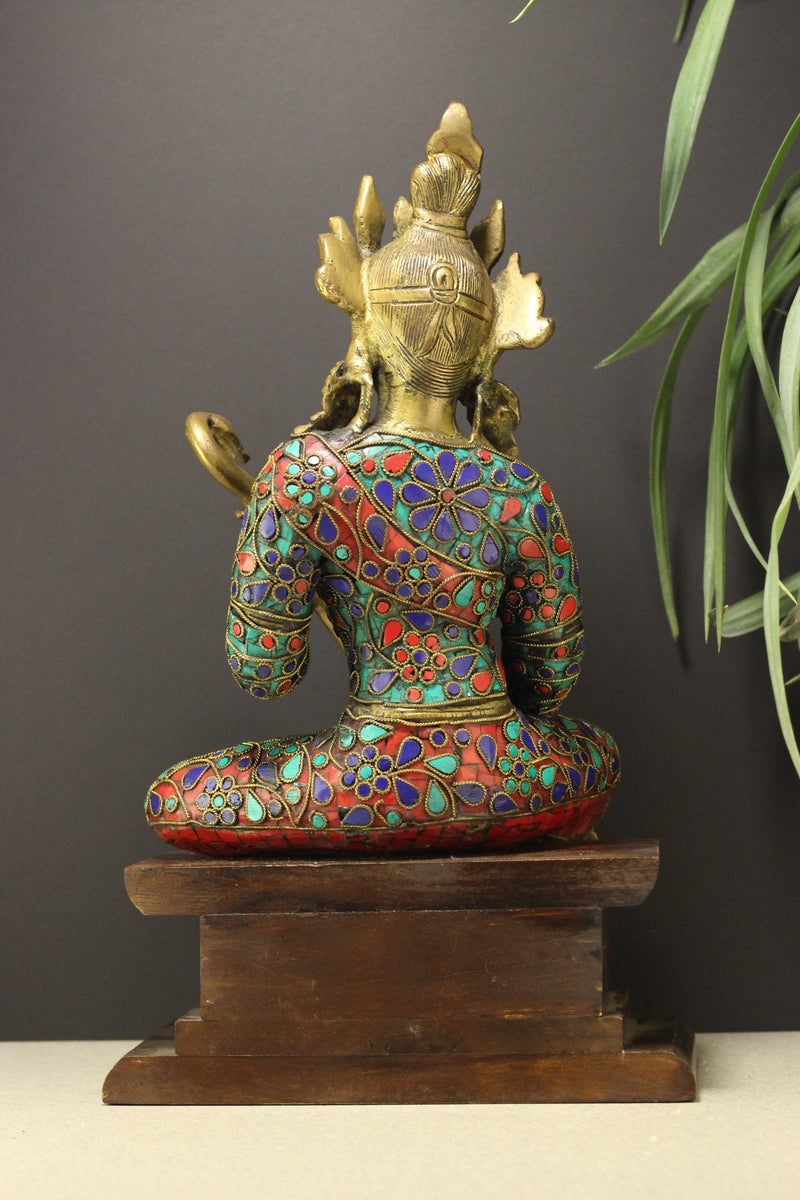Brass Saraswati Filigiri Stonework