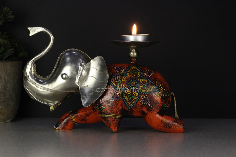 Wooden Elephant T Light Candle Holder