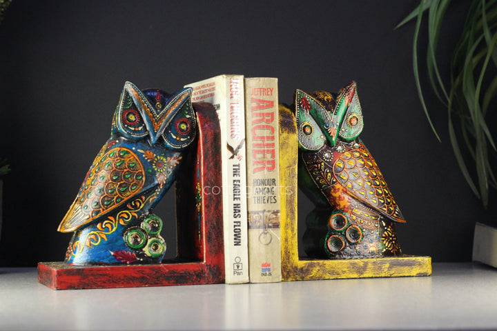 Wooden Book-Ends Painted Owl