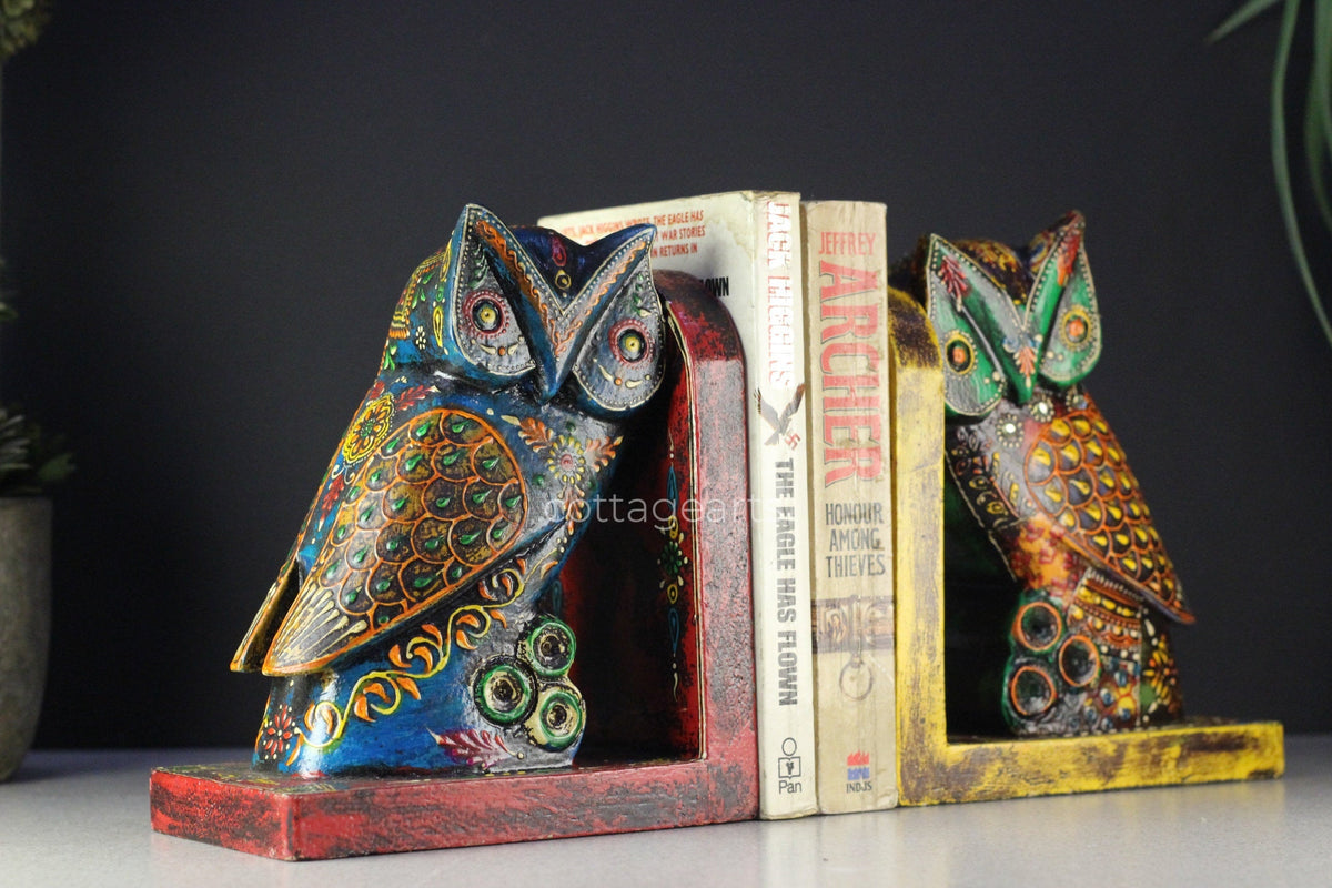 Wooden Book-Ends Painted Owl