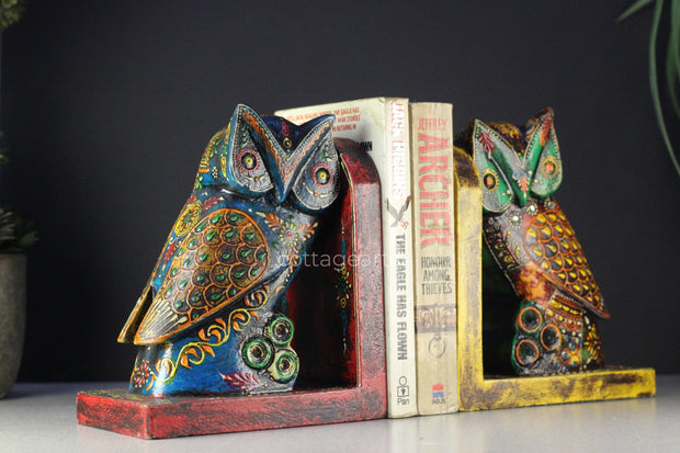 Wooden Book-Ends Painted Owl