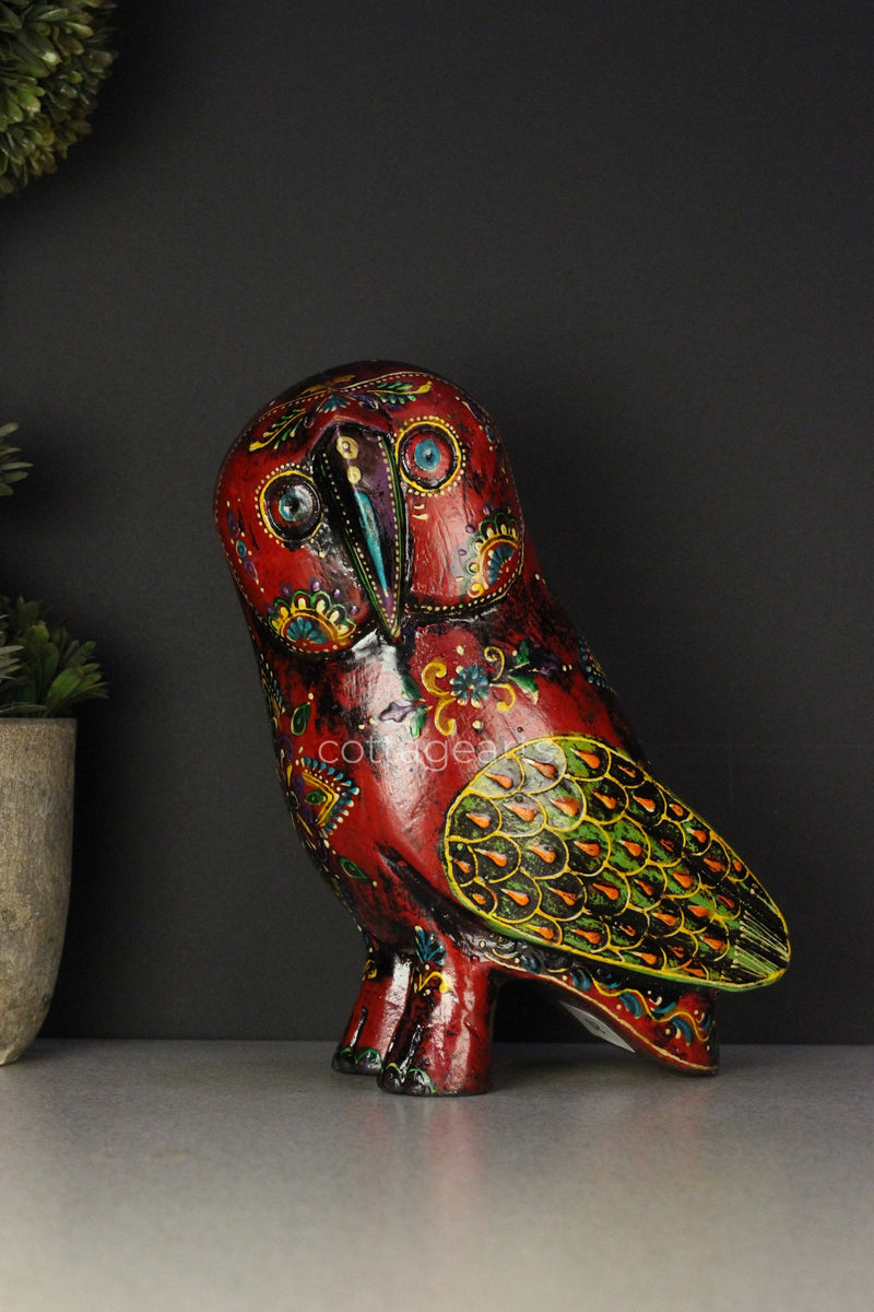 Wooden Owl  Embossed Painted