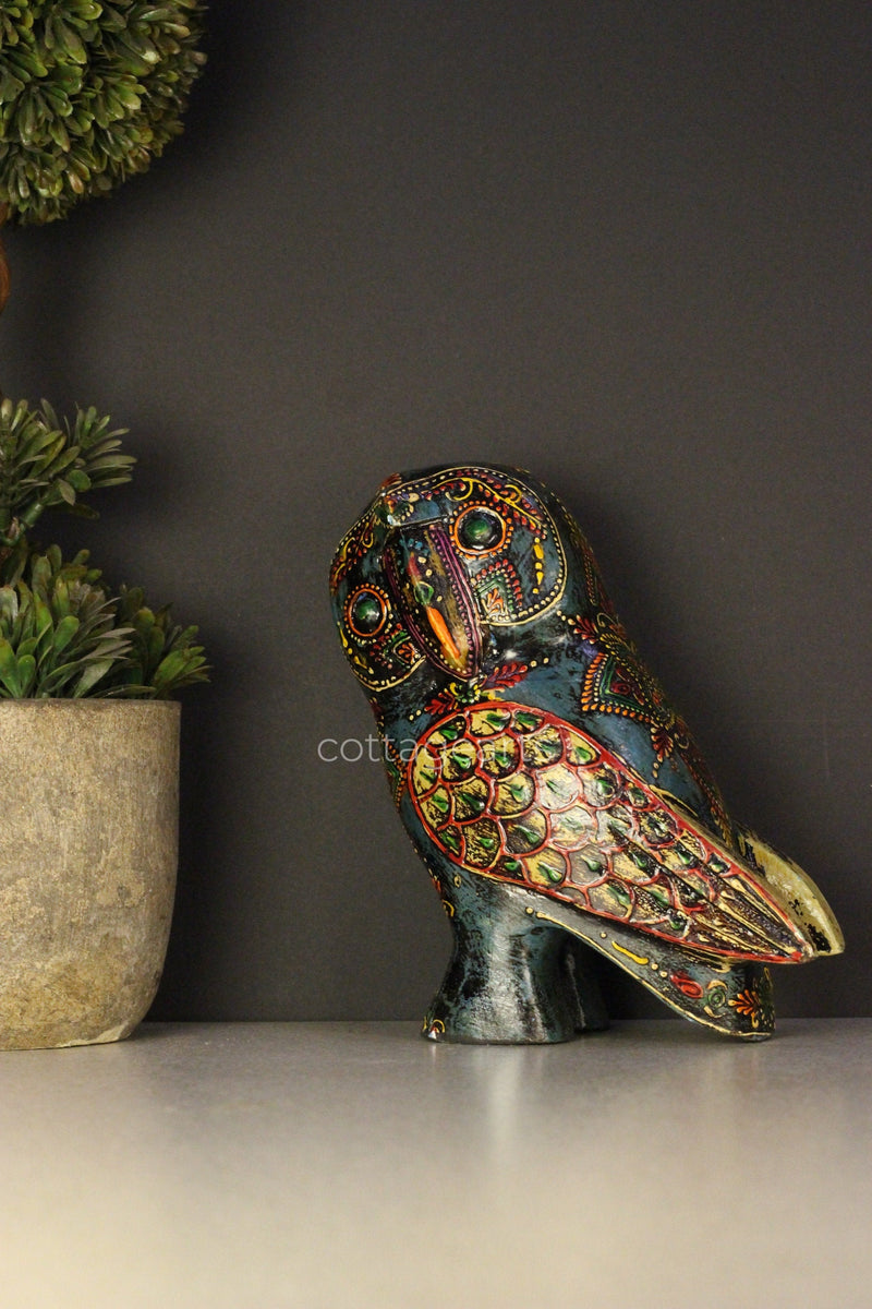 Wooden Owl  Embossed Painted