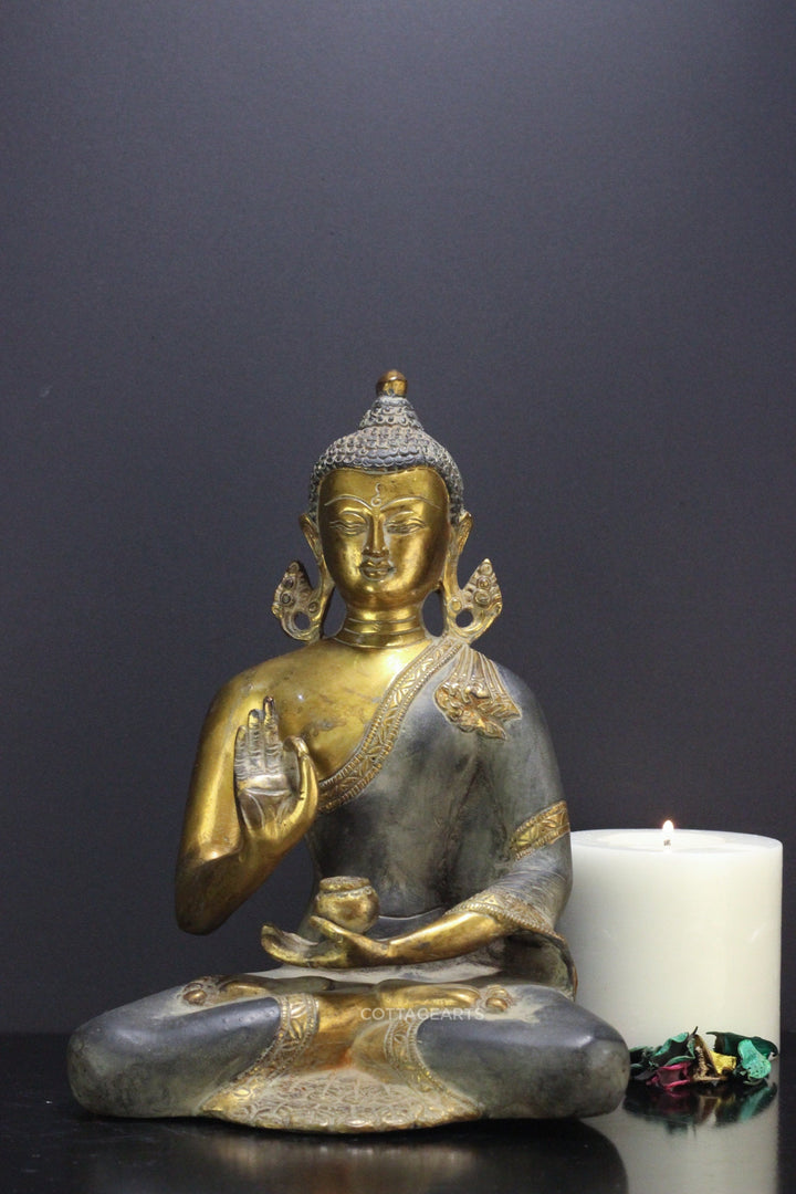 Brass Buddha Statue Rustic Finish 9 "