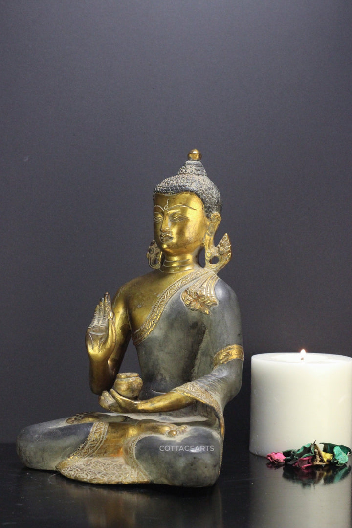 Brass Buddha Statue Rustic Finish 9 "
