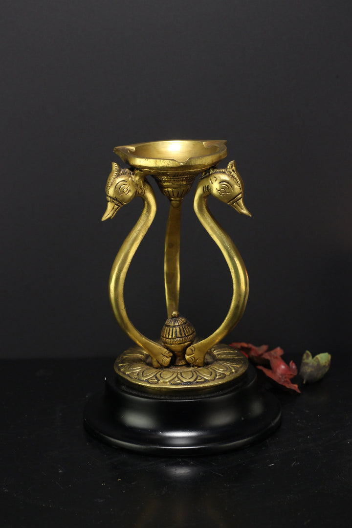 Brass Swan Head Oil Lamp, 7''