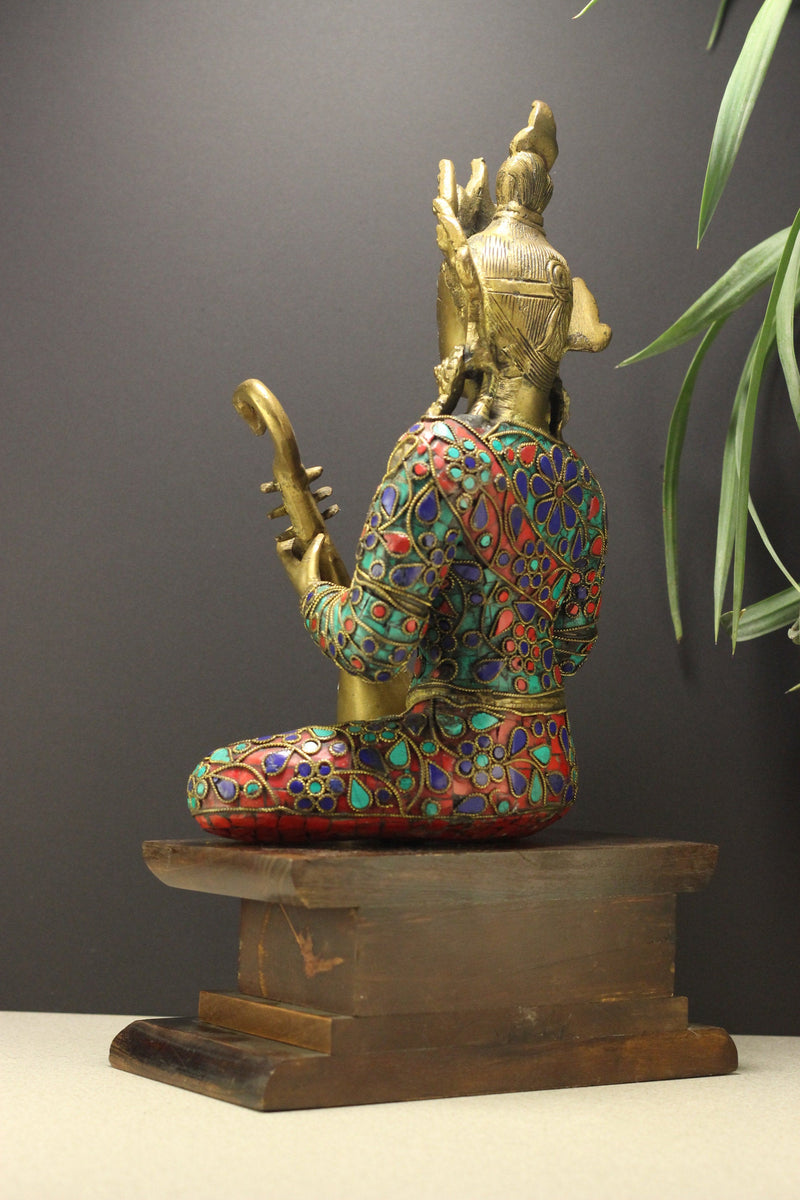 Brass Saraswati Filigiri Stonework