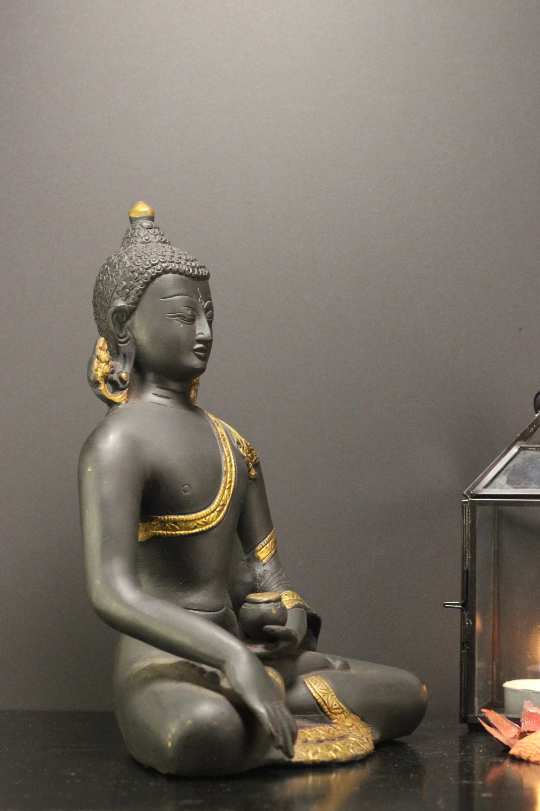 Brass Buddha Rustic Black 9"