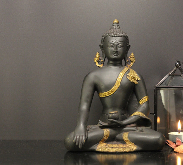 Brass Buddha Rustic Black 9"