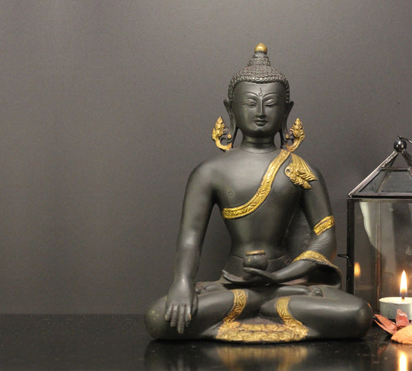 Brass Buddha Black /Gold Antique 9"