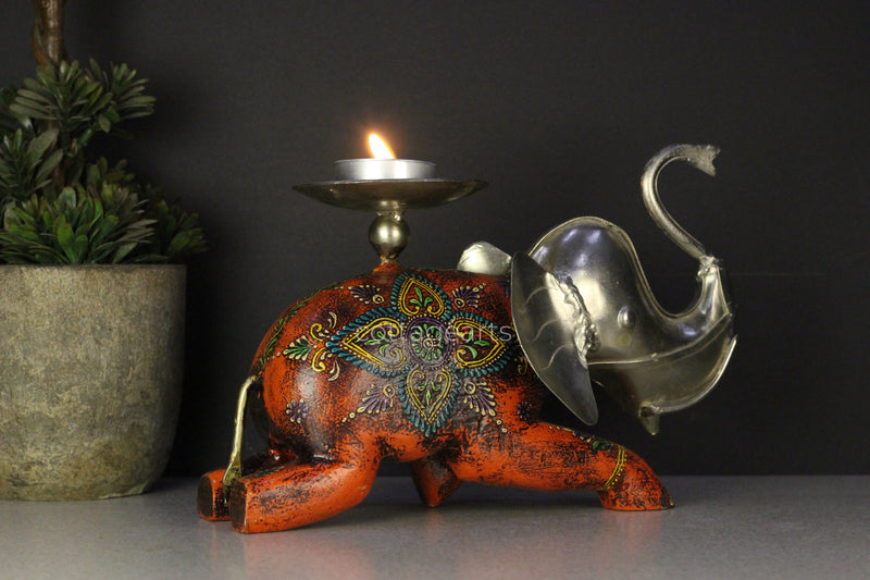 Wooden Elephant T Light Candle Holder