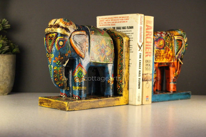 Wooden Book-Ends Painted Elephant