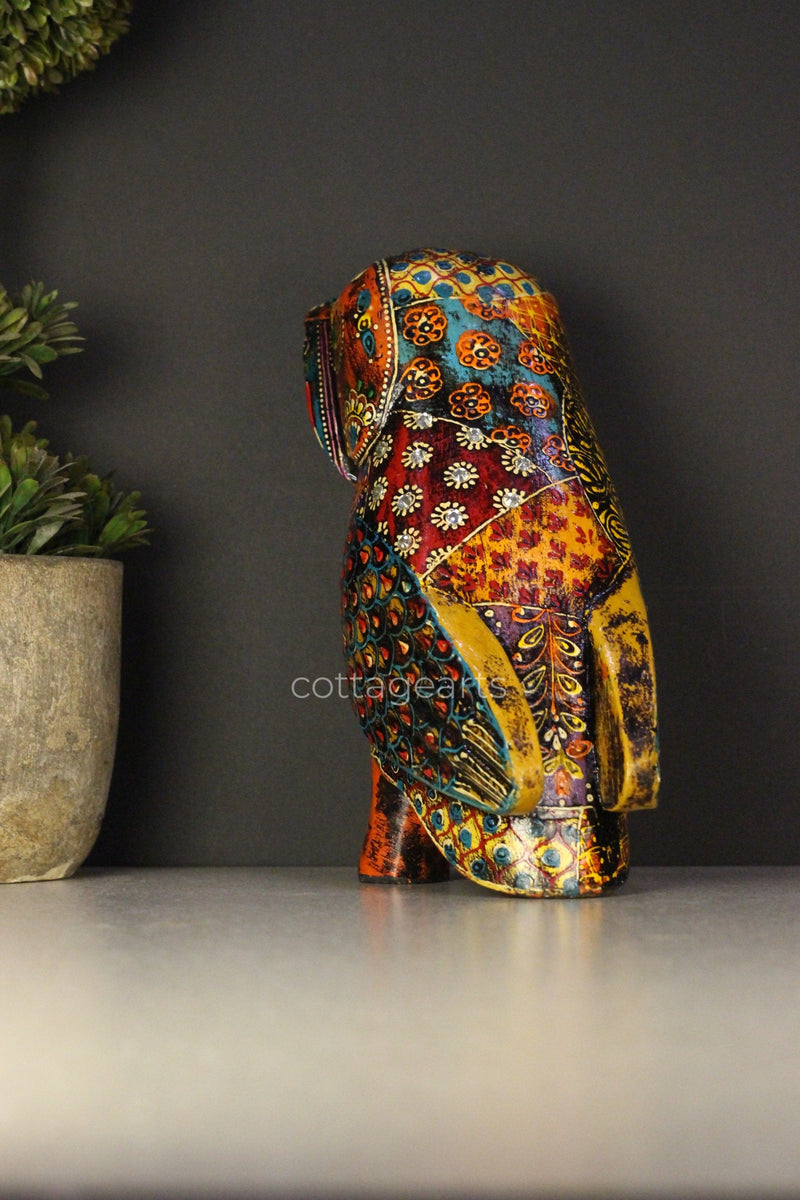 Wooden Owl  Embossed Painted